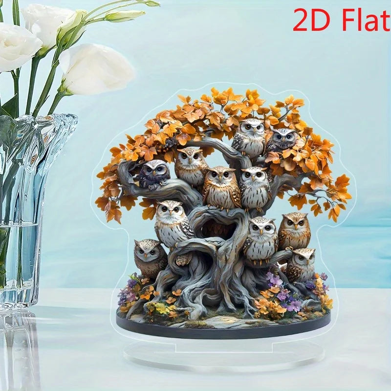 2D Owl and Tree of Life Acrylic Suncatcher Elegant Desktop or Wall Decor for Living Room Bedroom and Parties