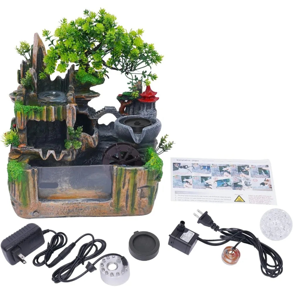 Tabletop Fountains Indoor Waterfall Fountain Indoor Water Fountains and Waterfalls with Light Desk Fountain with Plant & Mist