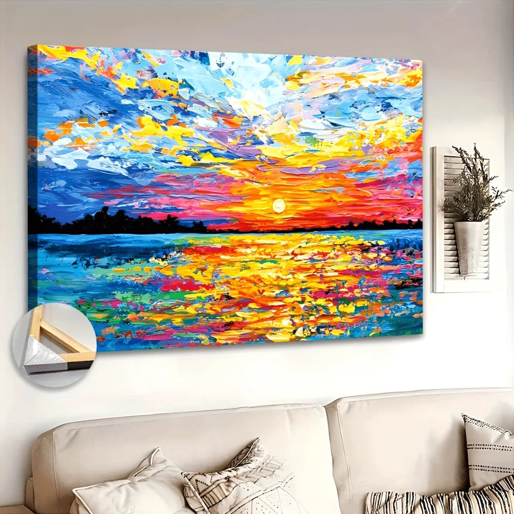 1.5 Inch Thick Pine Frame Ocean Sunset Wall Mural Decor