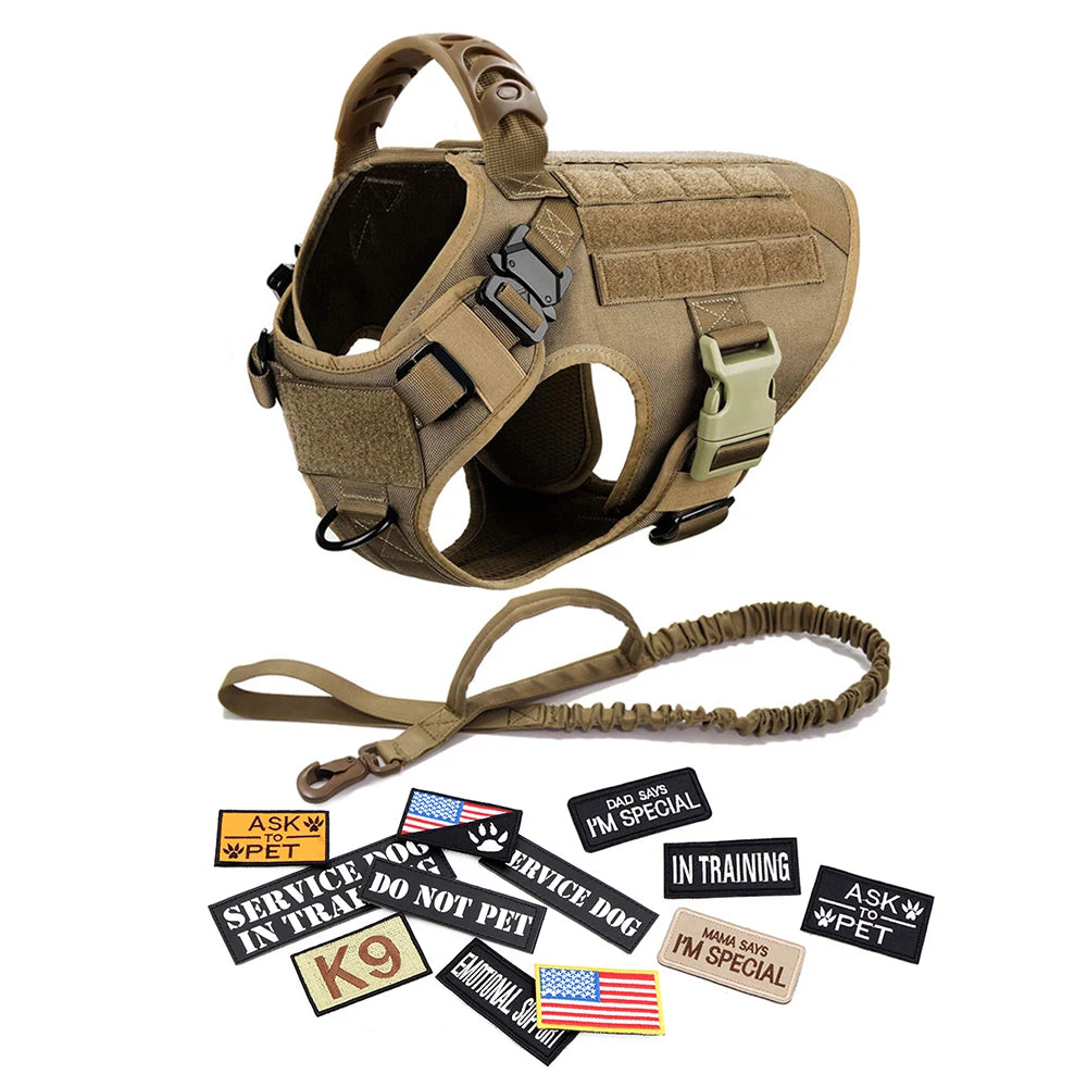 Military Large Dog Harness with Collar Leash Bags and Patches Set for Pet Malinois Training Vests Tactical Dog Accessories