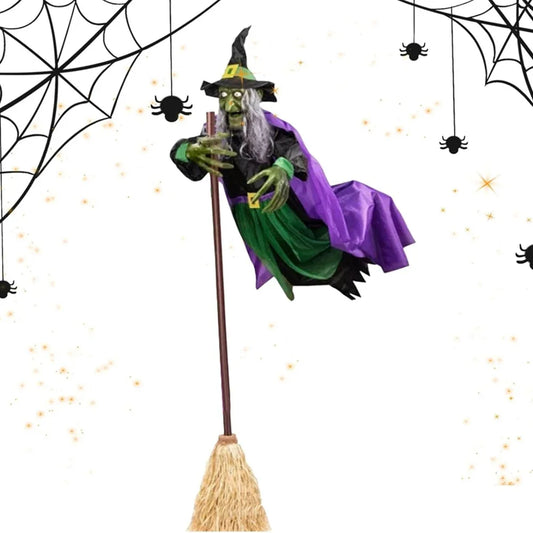 Hovering Flying Witch Decor With Scary Sound Effects Props