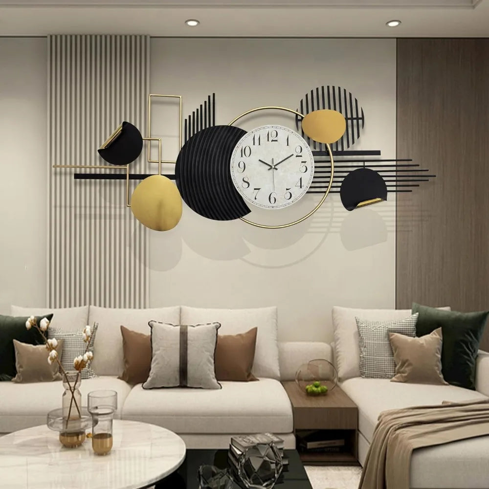 Large Abstract Round Metal Wall Art 3D Black And White Modern Geometric Decor