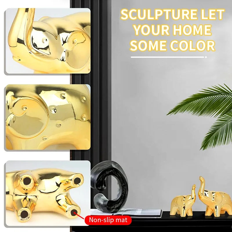Ceramic Elephant Statue Pair Animal Sculpture Craft for Home Office Desktop Decor Wealth Lucky Gift for Christmas and Mother's Day