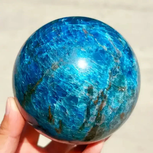 Blue Apatite Crystal Sphere Grade A Hand Carved Polished