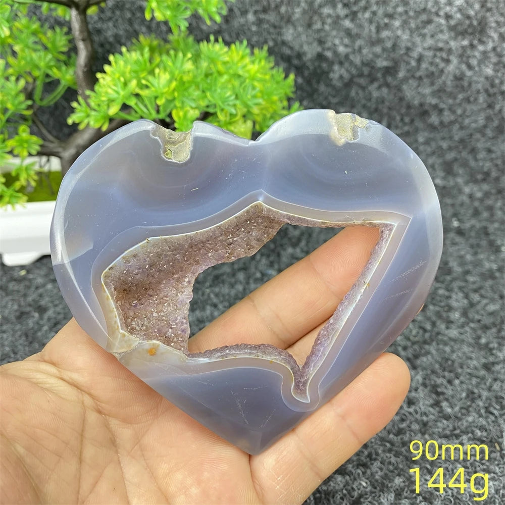 Natural Blue Agate Geode Heart Shaped Agate Reiki Healing Spiritual Meditation Home Decor Birthday Gift