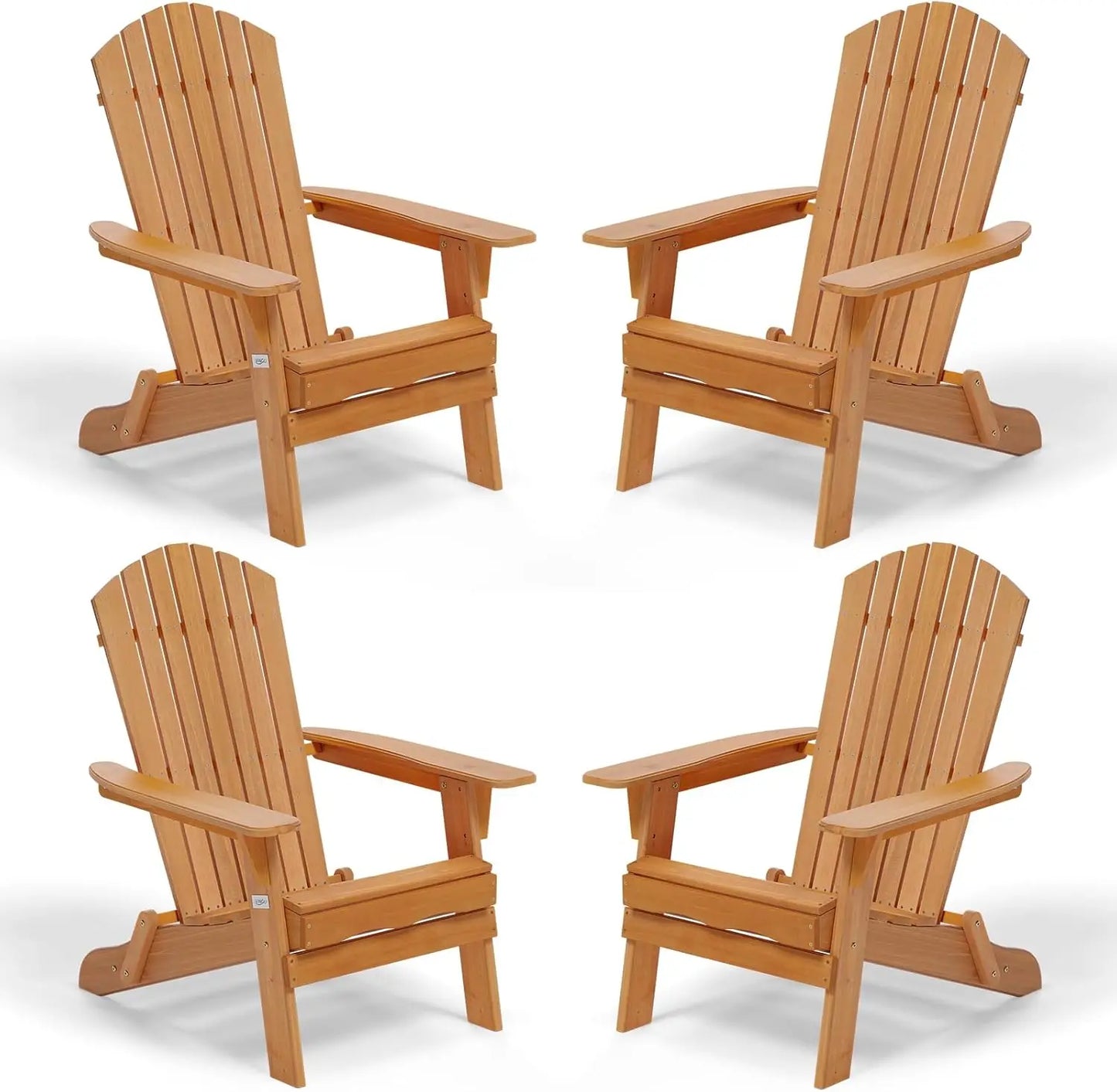 Folding Adirondack Chairs Set of 4 Teak Wood Outdoor Chairs Foldable Fire Pit Chairs for Patio BBQ Porch Yard Pool