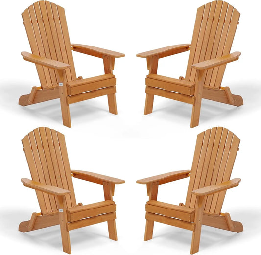 Folding Adirondack Chairs Set of 4 Teak Wood Outdoor Chairs Foldable Fire Pit Chairs for Patio BBQ Porch Yard Pool