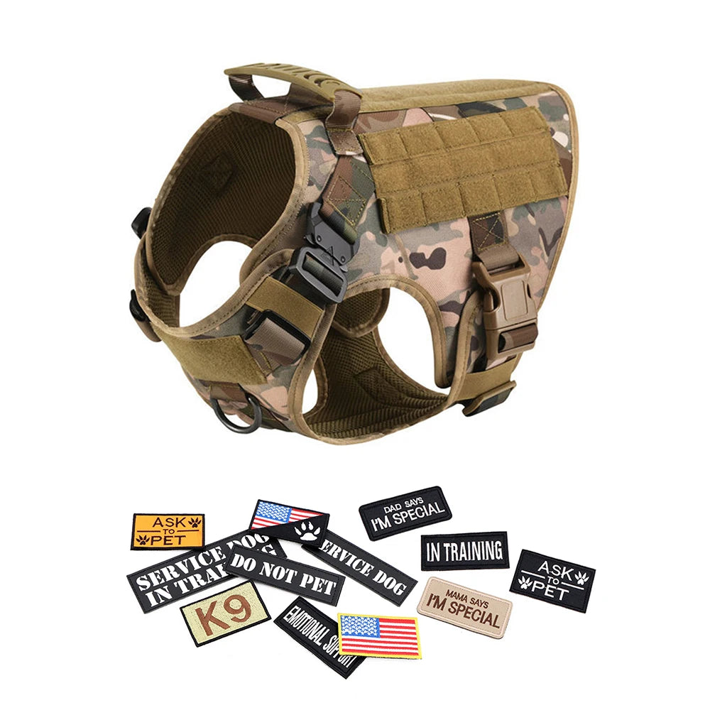 Military Large Dog Harness with Collar Leash Bags and Patches Set for Pet Malinois Training Vests Tactical Dog Accessories