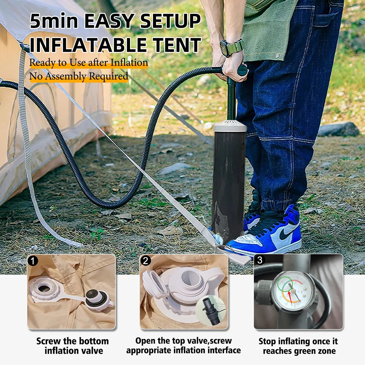 4 Season Inflatable Tent For Camping With Hand Pump Portable Glamping Tent