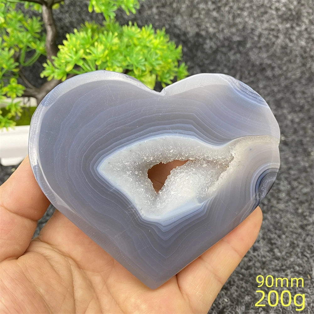Natural Blue Agate Geode Heart Shaped Agate Reiki Healing Spiritual Meditation Home Decor Birthday Gift