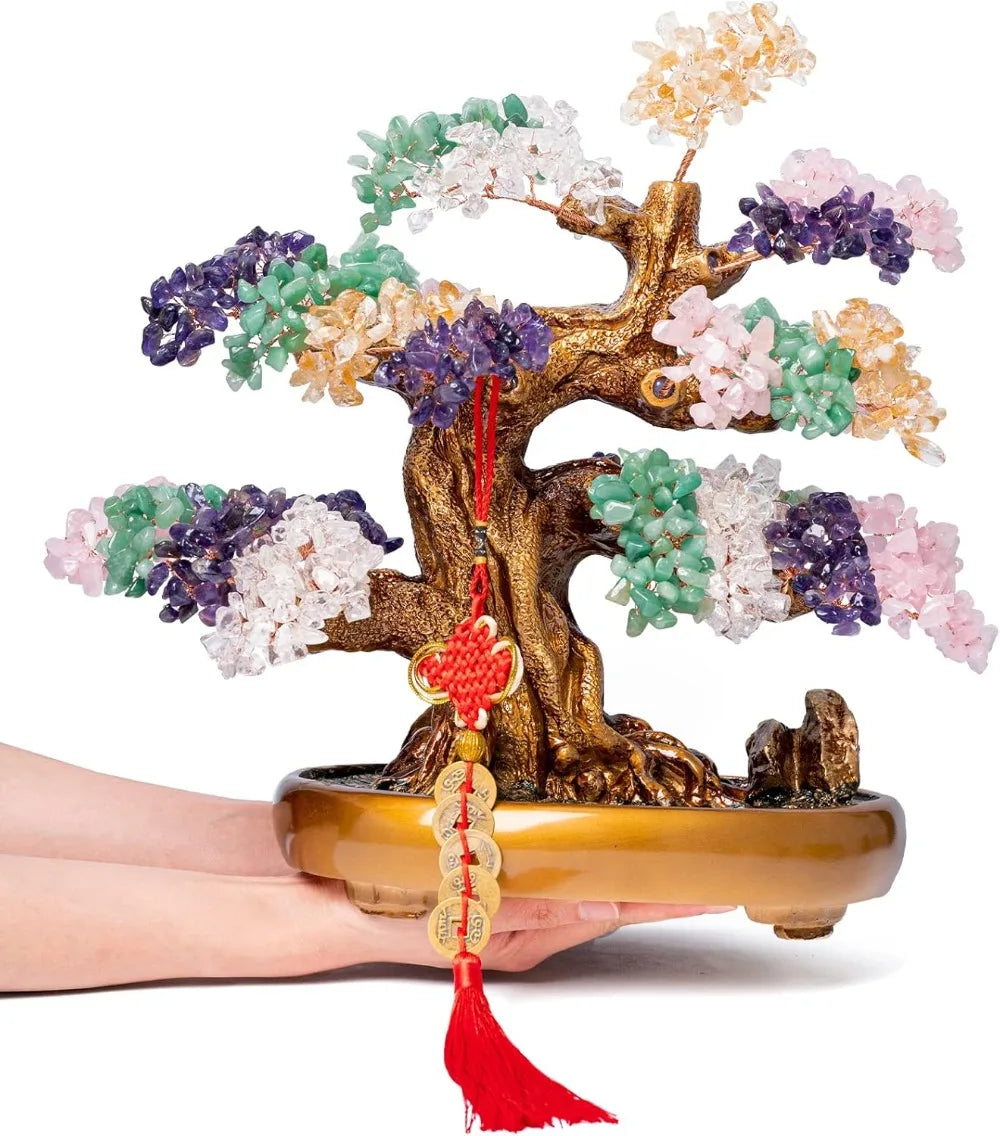 Natural Chakra Gemstone Crystal Bonsai Tree of Life Large Feng Shui Money Tree for Luck and Wealth Desk Decoration