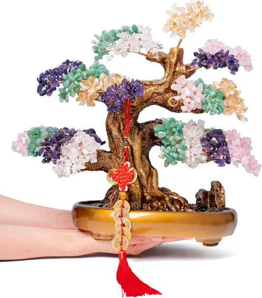 Natural Chakra Gemstone Crystal Bonsai Tree of Life Large Feng Shui Money Tree for Luck and Wealth Desk Decoration