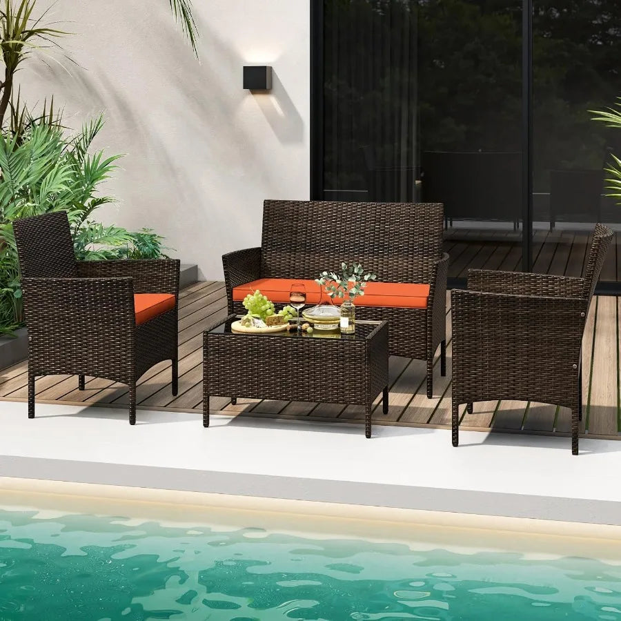8 Piece Patio Rattan Conversation Set Wicker Furniture Chair