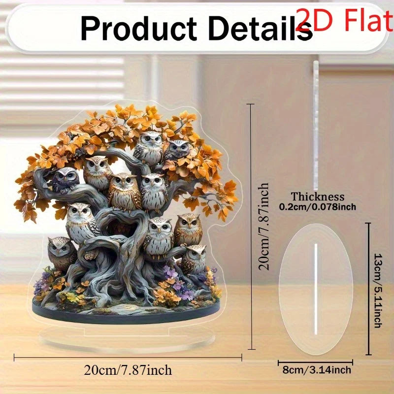 2D Owl and Tree of Life Acrylic Suncatcher Elegant Desktop or Wall Decor for Living Room Bedroom and Parties