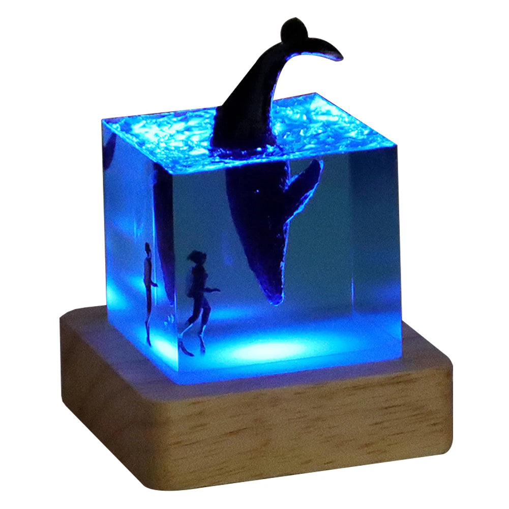 Marine Whale Cube Ornament With Light Ocean Decoration For Desktop Bookshelf