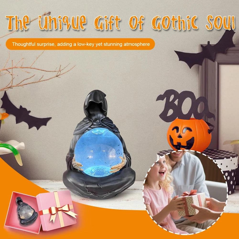 Gothic Grim Reaper Crystal Ball LED Light Statue Halloween