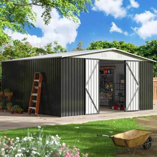 12x14 Ft Outdoor Metal Storage Shed With Lockable Doors