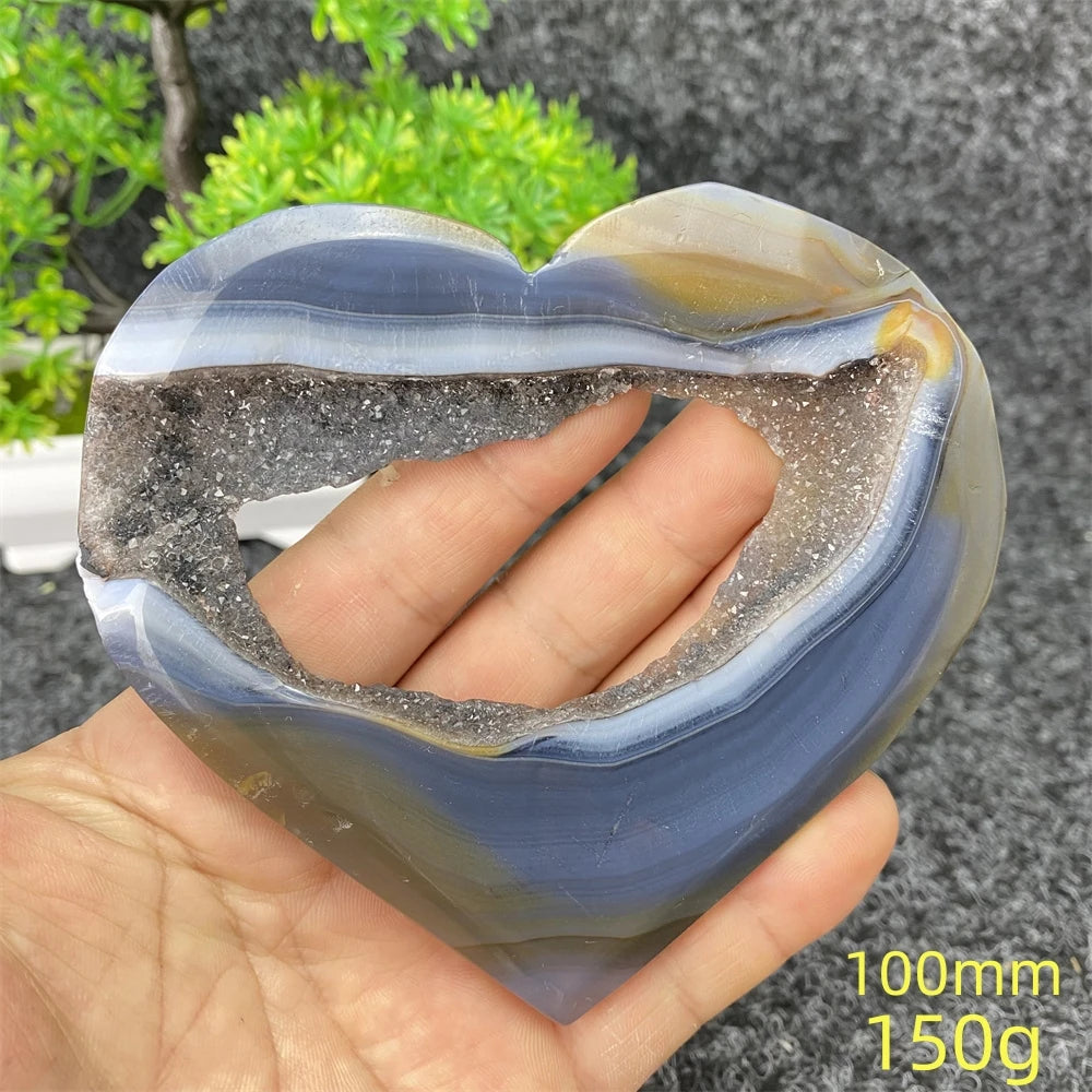 Natural Blue Agate Geode Heart Shaped Agate Reiki Healing Spiritual Meditation Home Decor Birthday Gift
