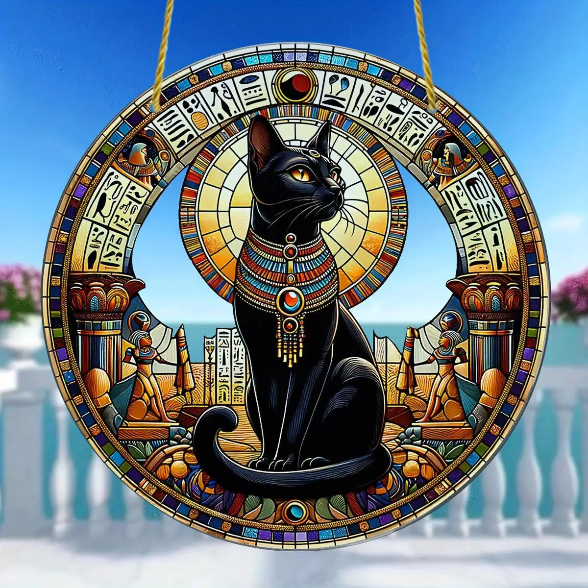 Egyptian Bastet Cat Suncatcher Acrylic Wall Hanging Home Decor