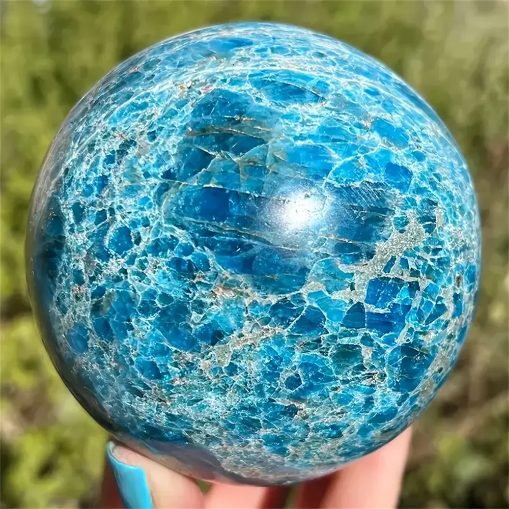Blue Apatite Crystal Sphere Grade A Hand Carved Polished