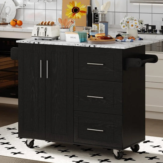 Rolling Kitchen Island With Marble Top And Storage Cart