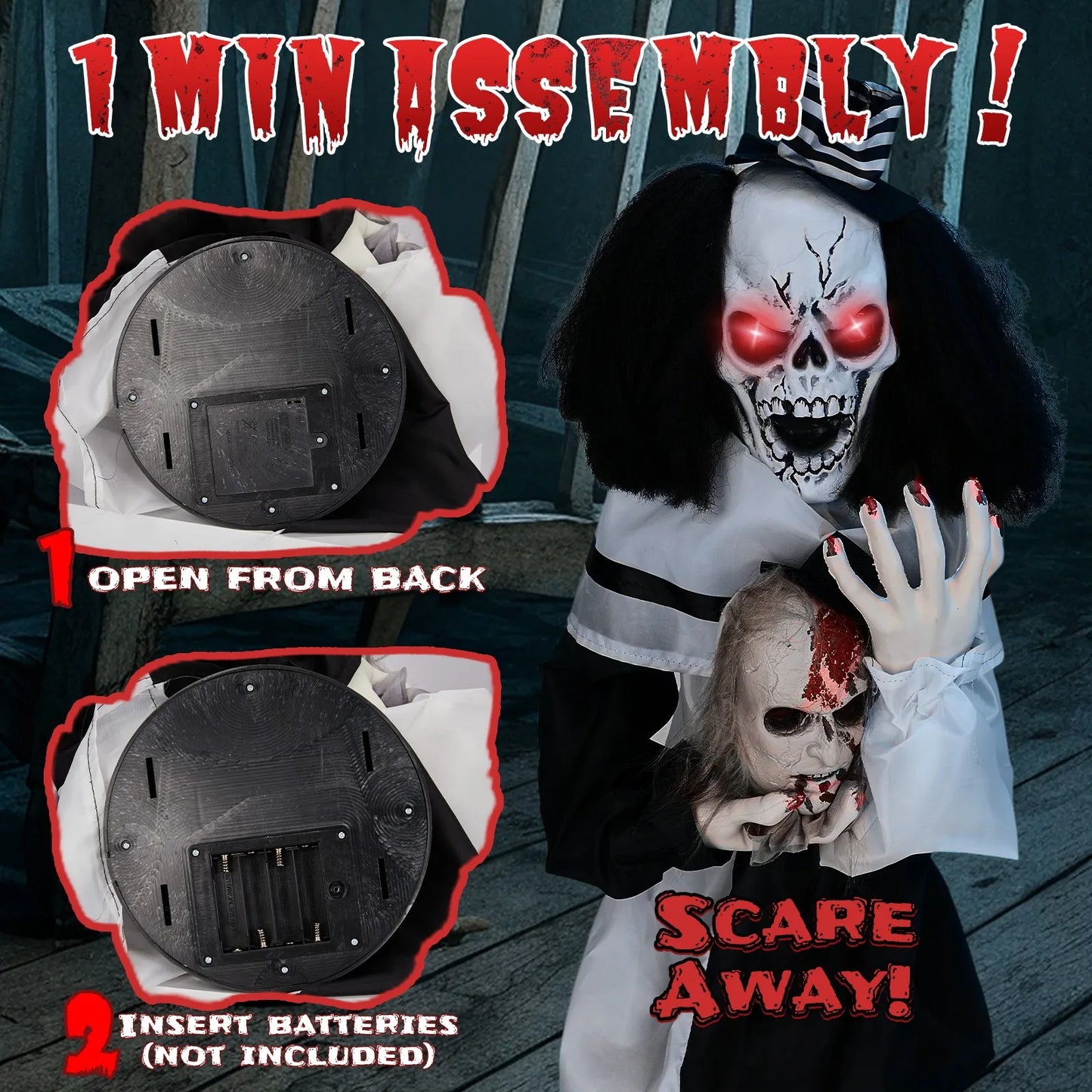 Horror Halloween Decor 1.8ft Scary Clown Creepy Sound Prop