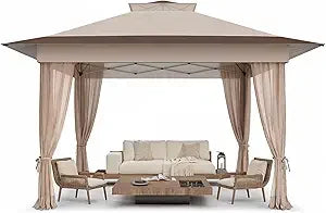 Amada 13x13 Pop Up Gazebo Outdoor Canopy Tent with Mosquito Netting for Backyard and Patio Furniture