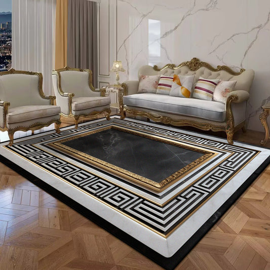 Black Gold Marble Luxury Carpet for Living Room Sofa Table Large Area Rug Anti Slip Doormat