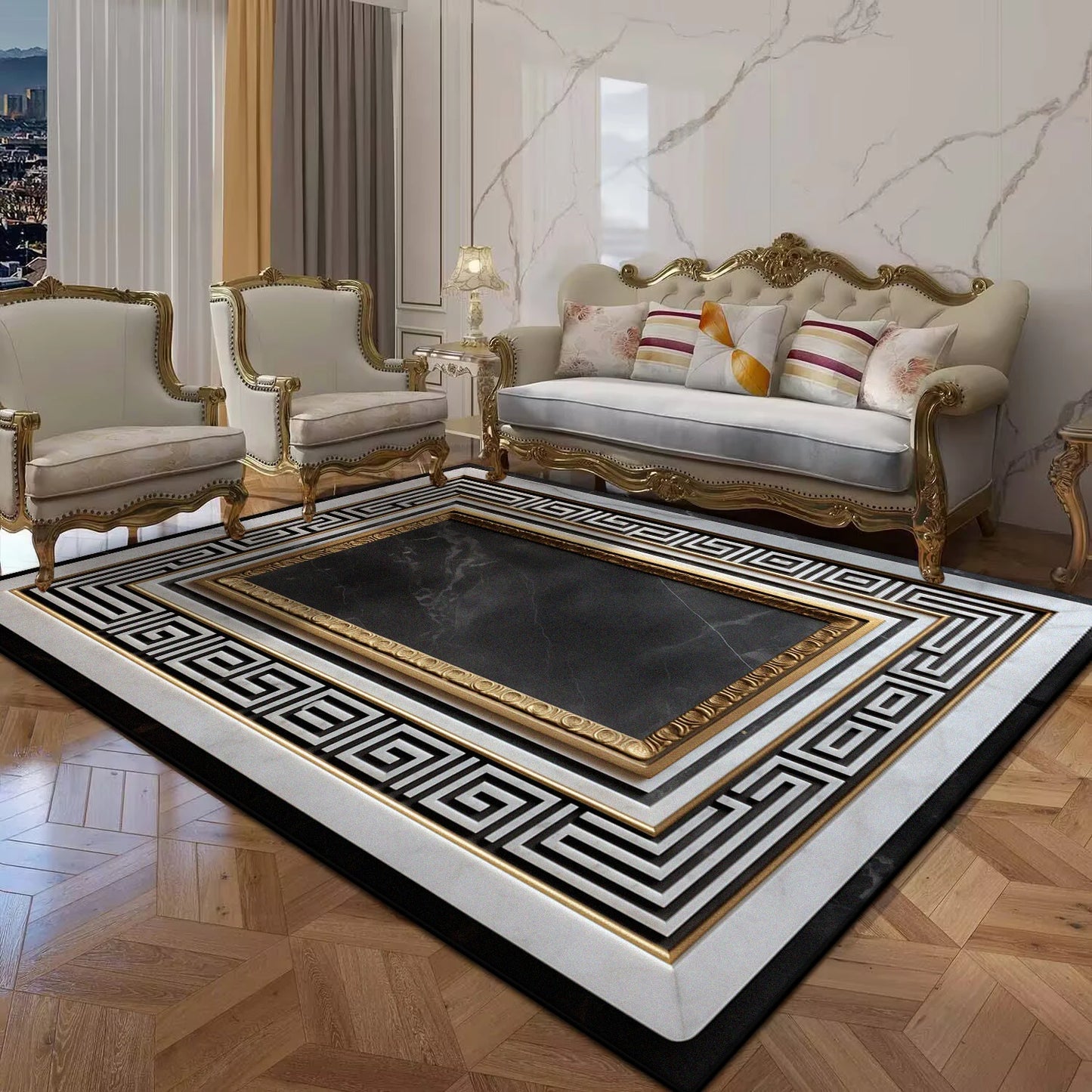 Black Gold Marble Luxury Carpet for Living Room Sofa Table Large Area Rugs Balcony Anti Slip Doormat