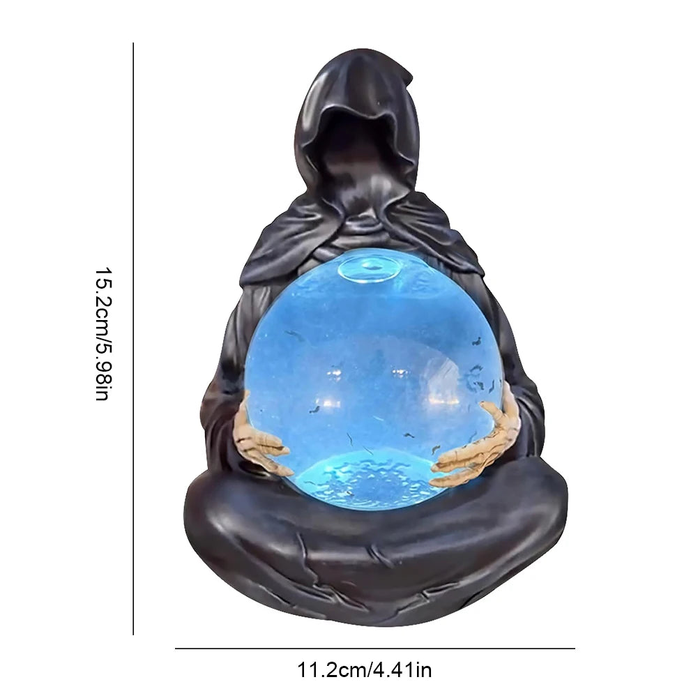 Gothic Grim Reaper Crystal Ball LED Light Statue Halloween