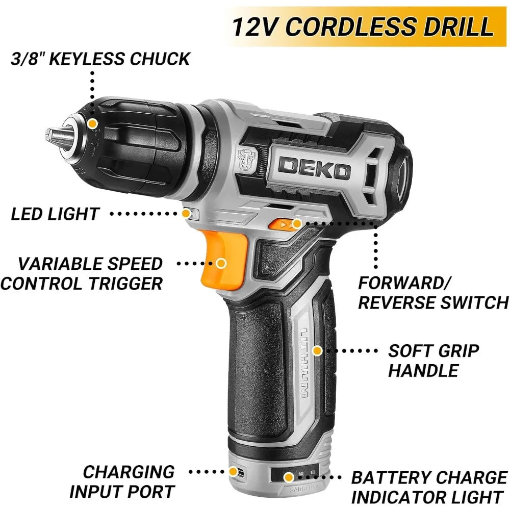 Home Mechanic Tool Kit 12V Cordless Drill Set Organizer