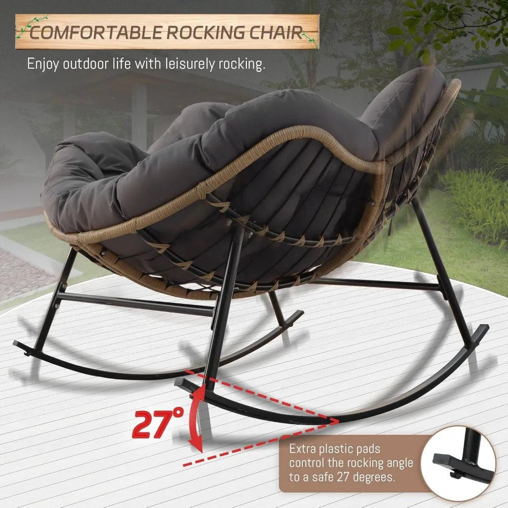Rocking Egg Chair 2 Piece Outdoor Papasan Brown Wicker