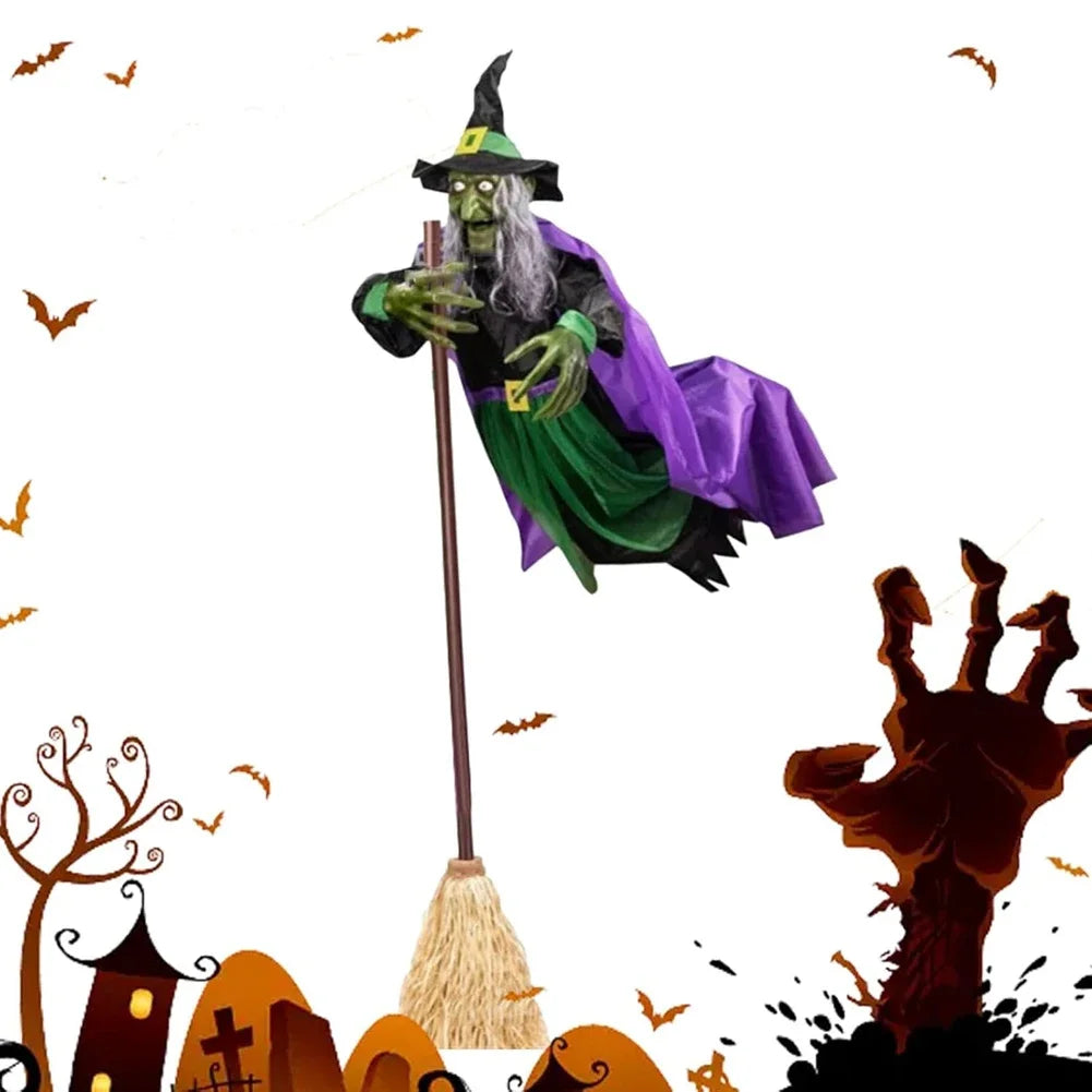 Hovering Flying Witch Decor With Scary Sound Effects Props