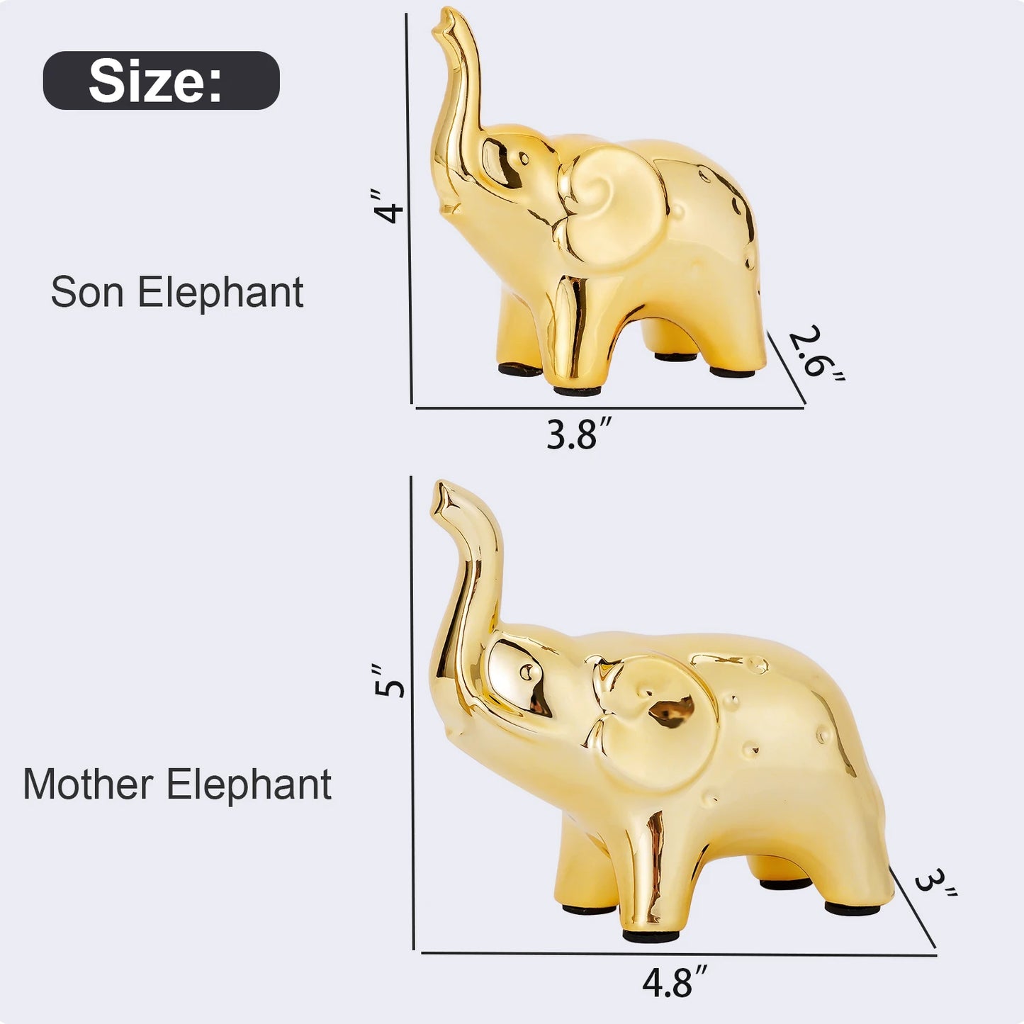 Ceramic Elephant Statue Pair Animal Sculpture Craft for Home Office Desktop Decor Wealth Lucky Gift for Christmas and Mother's Day