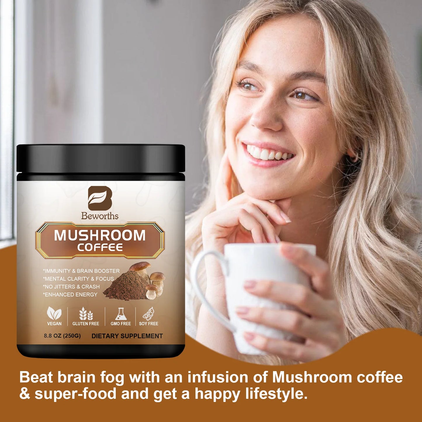 250g Lion's Mane Mushroom Coffee 10 in 1 Blend with Chaga and Cordyceps for Energy Focus and Memory Health