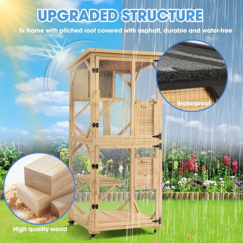Catio Outdoor Cat Enclosure With Scratcher 4 Tier Wood House