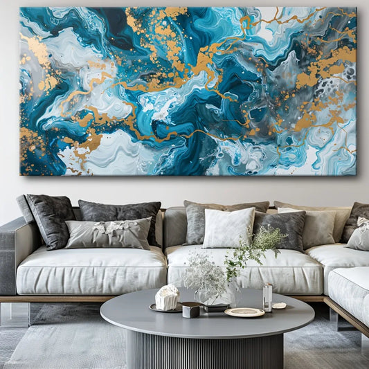 Blue Abstract Canvas Print Wall Art for Living Room