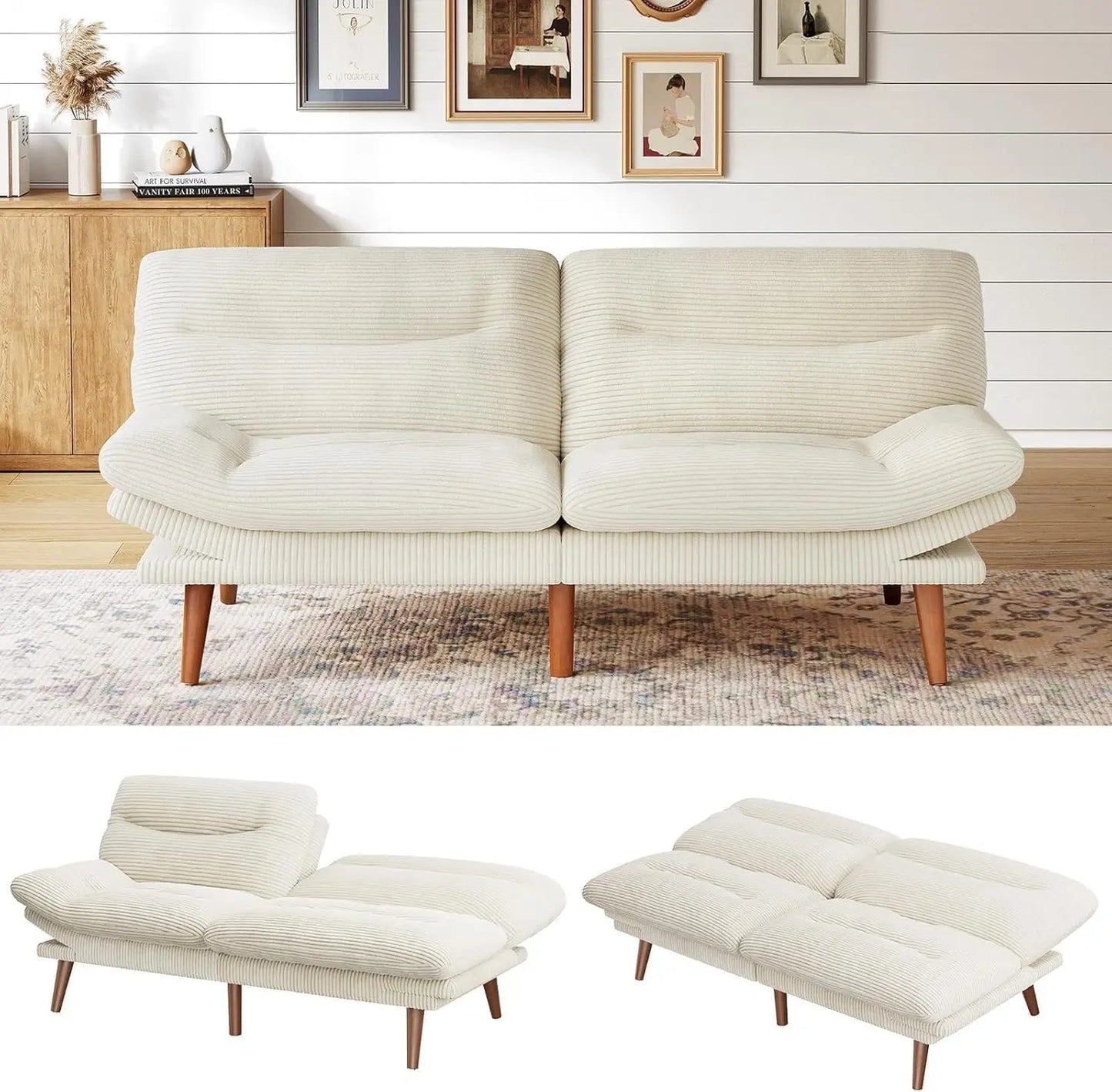Convertible Futon Sofa Bed With Adjustable Backrest