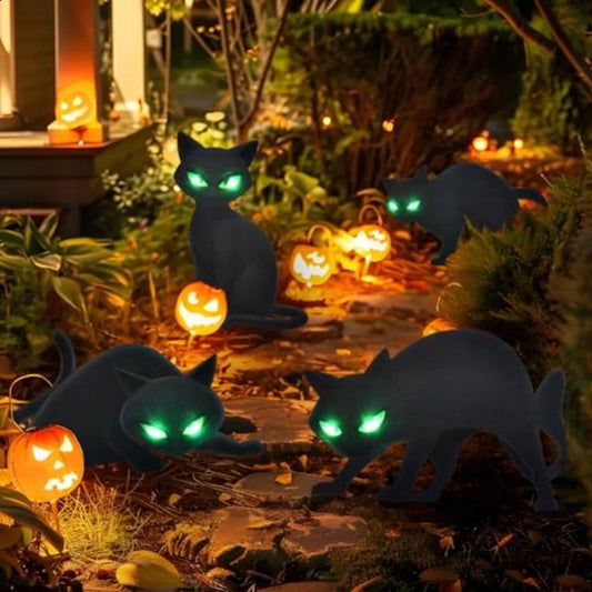 Lighted Black Cat Yard Signs 4 Pack Halloween Decor Led