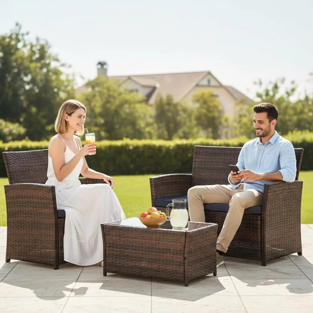 4 Piece Outdoor Patio Sectional Set Rattan Wicker Table And Chairs Loveseat