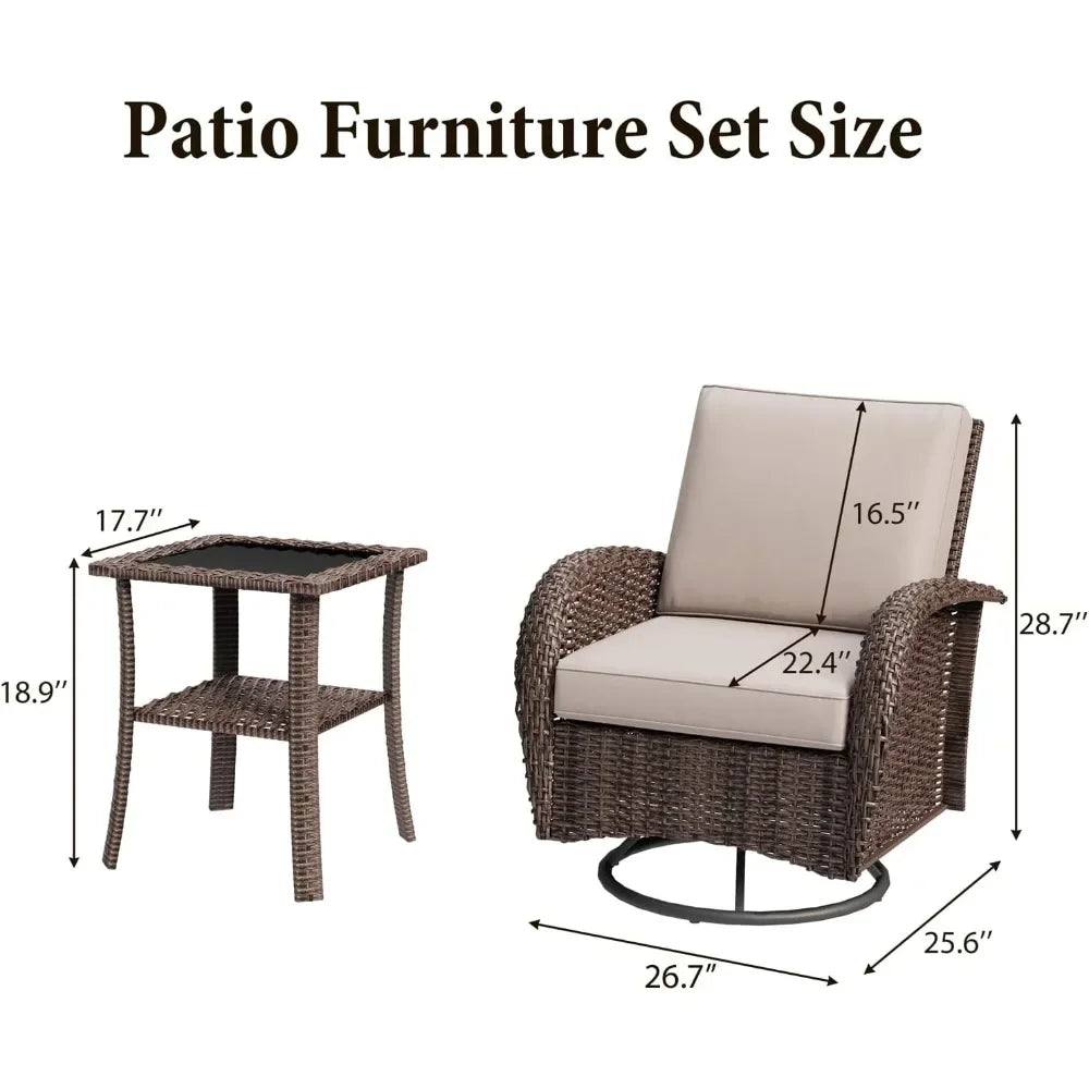 3 Piece Rattan Wicker Patio Set Swivel Chairs And Table