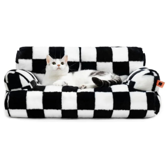 Mewoofun Pet Couch Bed 26 Inch by 19 Inch by 13 Inch Washable Cat Beds for Medium and Small Dogs and Cats up to 25 Pounds Fluffy Cat Couch in Black and White