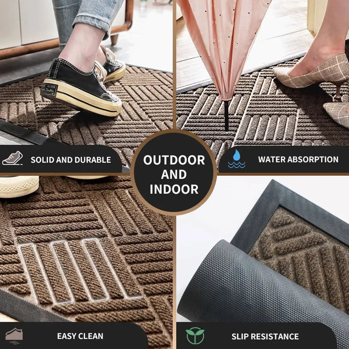Front Door Mat Indoor and Outdoor Welcome Rubber Backing Easy Clean Heavy Duty Entryway Doormat 4x6 Brown