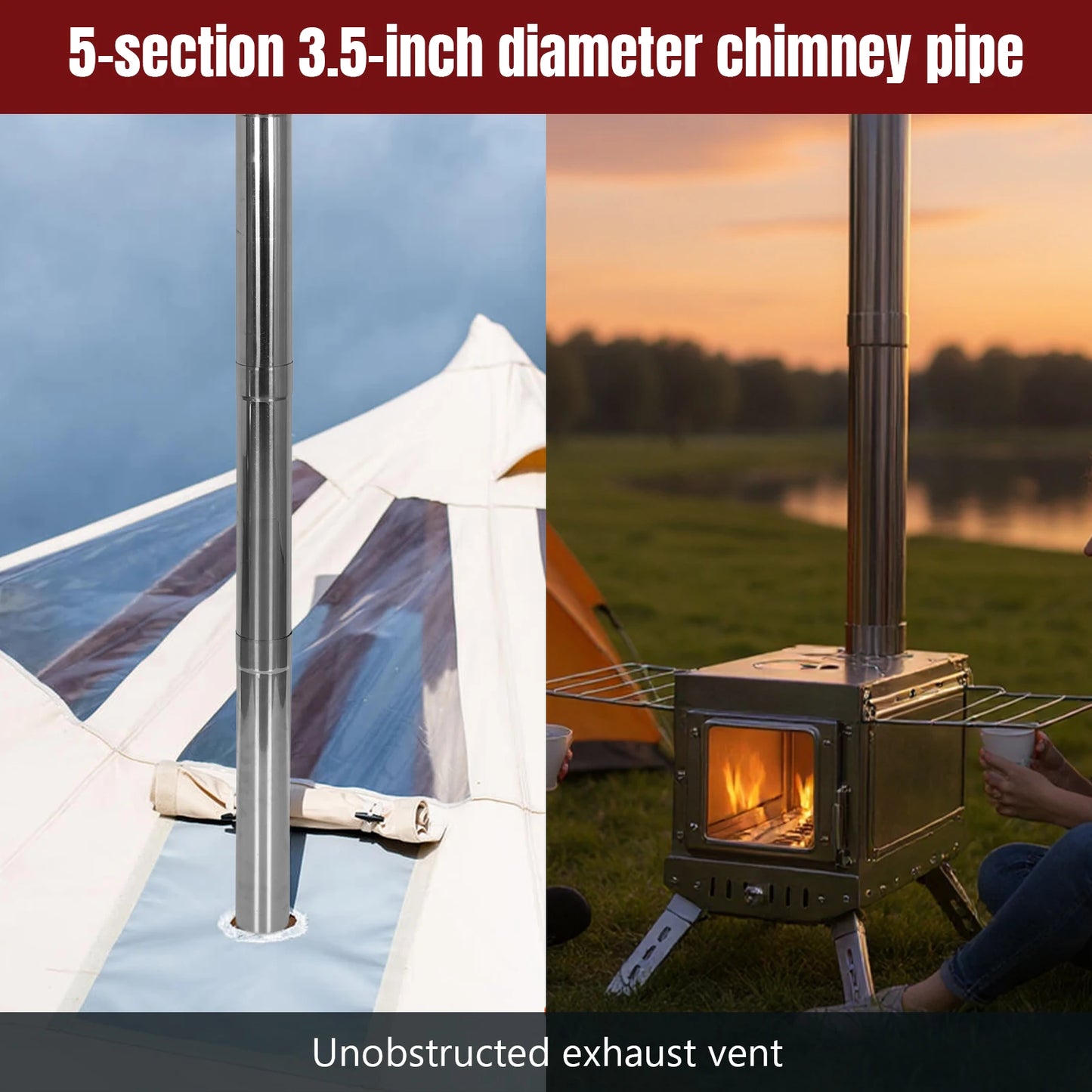 Outdoor Large Stainless Steel Tent Stove With Chimney Pipe For Camping Heating