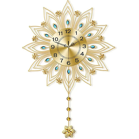 Peacock Shape 3D Wall Clock Wrought Iron Gold Mute Electronic Quartz Clock Unique Crystal Metal Hollow Carved Decoration Modern