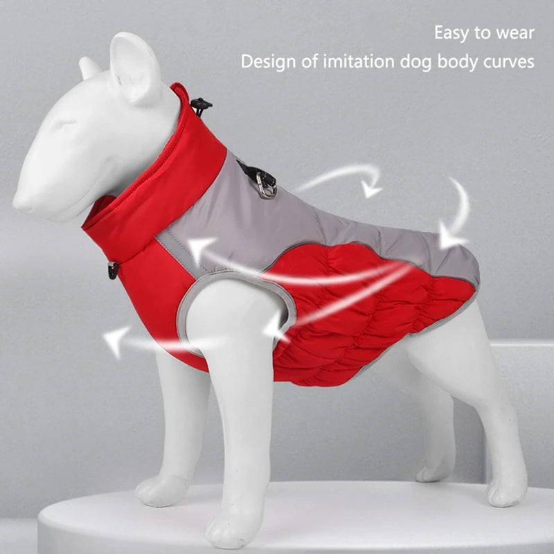 XL to 6XL Zipper Dog Winter Warm Coat Jacket Reflective Fleece Cold Weather Vest with Leash D Rings for Medium Large Dogs