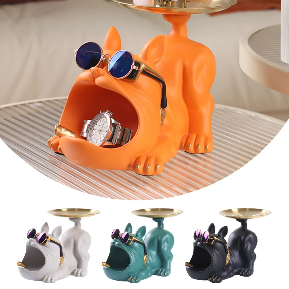 Decorative Pitbull Statue Resin Craft Animal Sculpture Storage Tray for Living Room Hallway Home Decoration