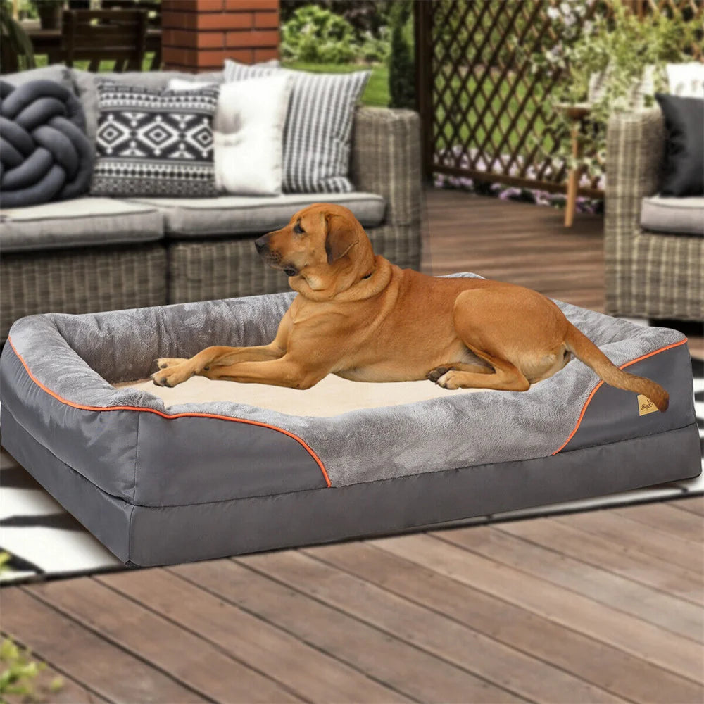 Jumbo Large Orthopedic Dog Bed Memory Foam Pet Sofa Waterproof Elevated Cushion Warm Puppy Bolster Couch Removable Cover Dark Grey Yellow Orange Rim