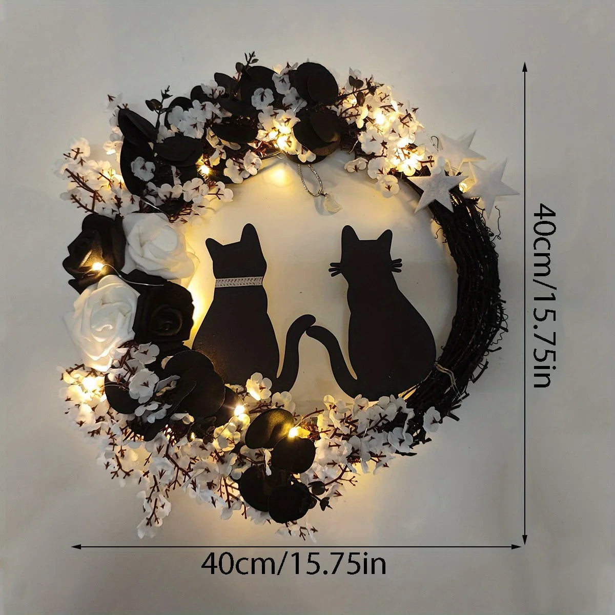 Black Cat Crescent Halloween Wreath Front Door Home Decor