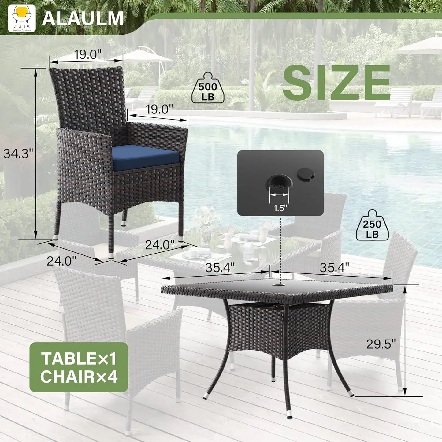 5 Piece All Weather Wicker Patio Dining Set With Tempered Glass Tabletop